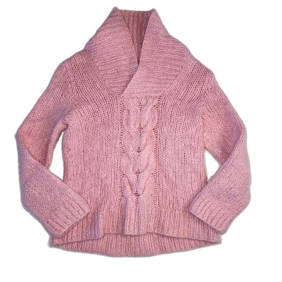 Vtg Lauren Ralph Lauren Exclusive Hand Knit Pink Cable Knit Shawl Neck Sweater M - Picture 1 of 9